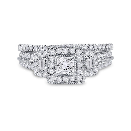 14k Two-tone Gold Princess Diamond Bridal Wedding Ring Band Set 1 Cttw