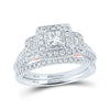 14k Two-tone Gold Princess Diamond Bridal Wedding Ring Band Set 1 Cttw
