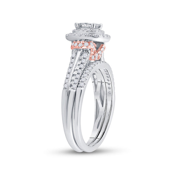 14k Two-tone Gold Princess Diamond Bridal Wedding Ring Band Set 1 Cttw