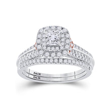  14k Two-tone Gold Princess Diamond Bridal Wedding Ring Band Set 1 Cttw