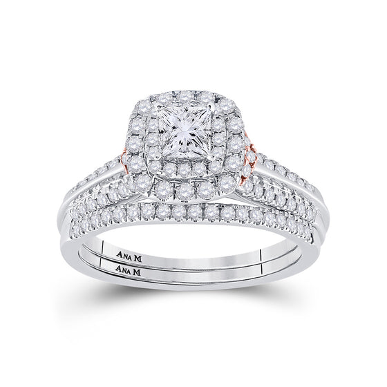 14k Two-tone Gold Princess Diamond Bridal Wedding Ring Band Set 1 Cttw