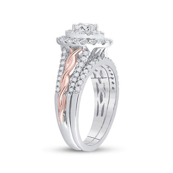 14k Two-tone Gold Oval Diamond Bridal Wedding Ring Band Set 1 Cttw