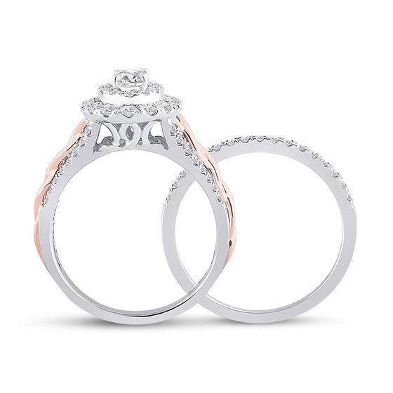 14k Two-tone Gold Oval Diamond Bridal Wedding Ring Band Set 1 Cttw