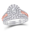 14k Two-tone Gold Oval Diamond Bridal Wedding Ring Band Set 1 Cttw