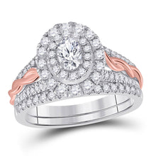  14k Two-tone Gold Oval Diamond Bridal Wedding Ring Band Set 1 Cttw