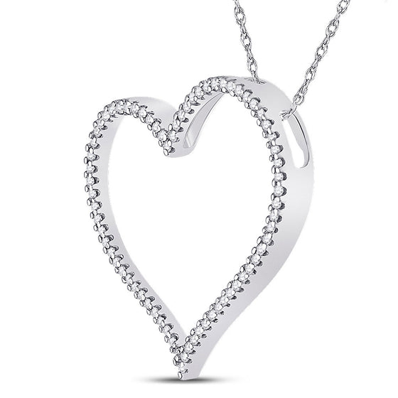 10k White Gold Womens Round Diamond Heart Pendant 1/5 Cttw