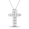 14k White Gold Womens Round Diamond Cross Pendant 1/4 Cttw