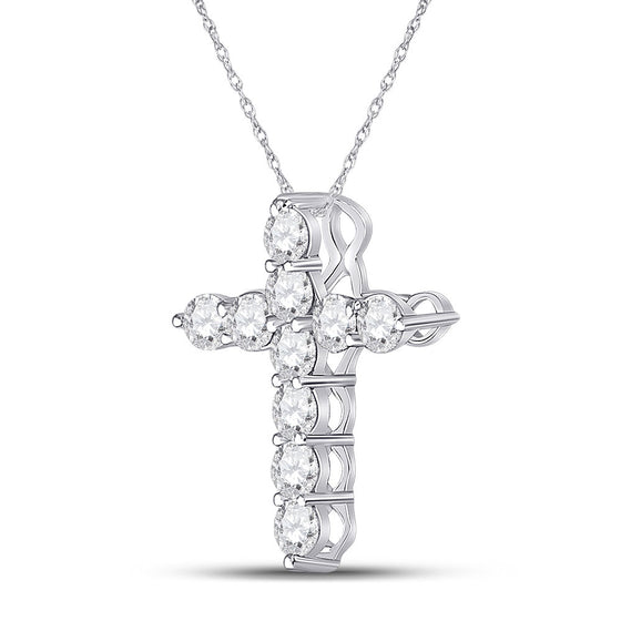 14k White Gold Womens Round Diamond Cross Pendant 1/4 Cttw