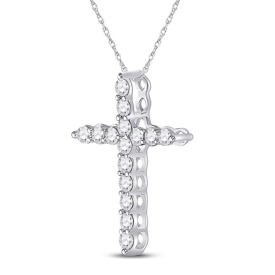 14k White Gold Womens Round Diamond Cross Pendant 1/2 Cttw