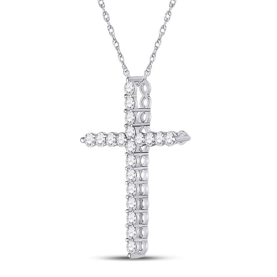 14k White Gold Womens Round Diamond Cross Pendant 3/4 Cttw