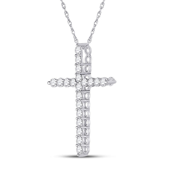 14k White Gold Womens Round Diamond Cross Pendant 1 Cttw