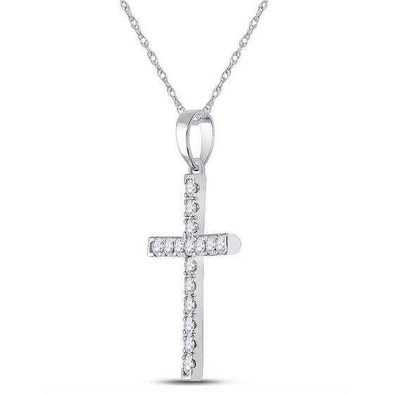 10k White Gold Womens Round Diamond Cross Pendant 1/3 Cttw