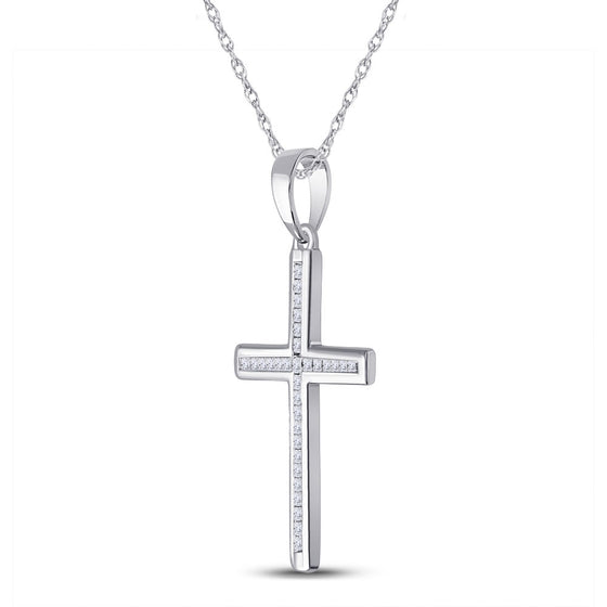 10k White Gold Womens Princess Diamond Cross Pendant 1/6 Cttw