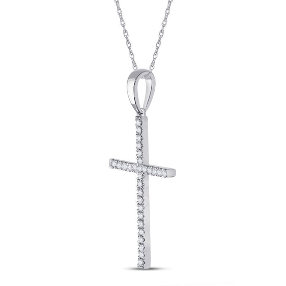 10k White Gold Womens Round Diamond Cross Pendant 1/10 Cttw