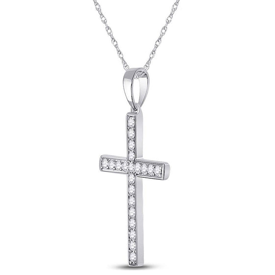 10k White Gold Womens Round Diamond Cross Pendant 1/4 Cttw