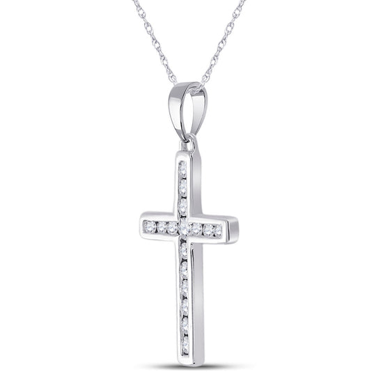10k White Gold Womens Round Diamond Cross Pendant 1/4 Cttw