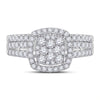 10k White Gold Round Diamond Square Halo Bridal Wedding Ring Band Set 1 Cttw
