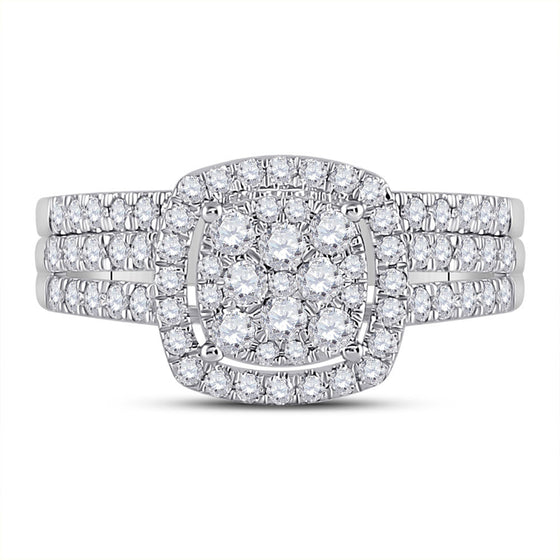 10k White Gold Round Diamond Square Halo Bridal Wedding Ring Band Set 1 Cttw