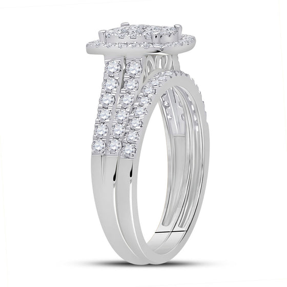 10k White Gold Round Diamond Square Halo Bridal Wedding Ring Band Set 1 Cttw
