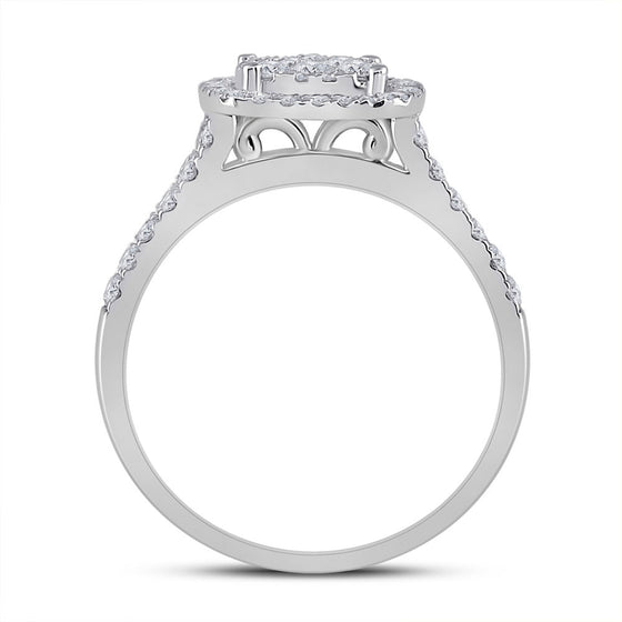 10k White Gold Round Diamond Square Halo Bridal Wedding Ring Band Set 1 Cttw
