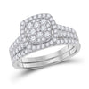 10k White Gold Round Diamond Square Halo Bridal Wedding Ring Band Set 1 Cttw