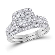  10k White Gold Round Diamond Square Halo Bridal Wedding Ring Band Set 1 Cttw
