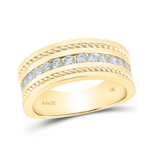  14k Yellow Gold Mens Round Diamond Rope Inlay Machine Set Band Ring 3/4 Cttw