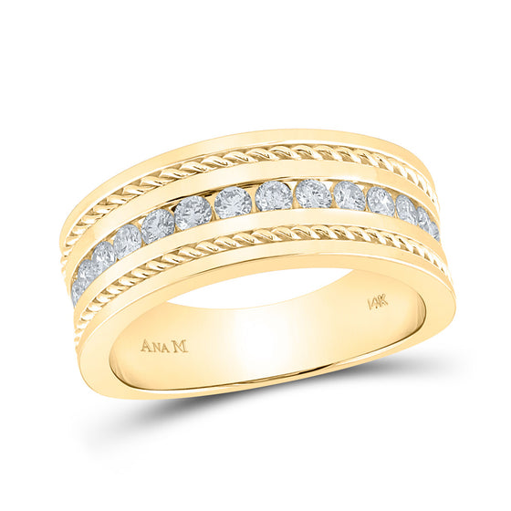 14k Yellow Gold Mens Round Diamond Rope Inlay Machine Set Band Ring 3/4 Cttw