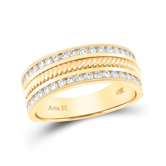 14k Yellow Gold Mens Round Diamond Wedding Rope Band Ring 3/4 Cttw