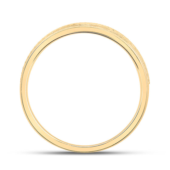 14k Yellow Gold Mens Round Diamond Wedding Hammered Band Ring 3/4 Cttw