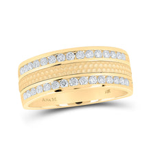  14k Yellow Gold Mens Round Diamond Wedding Hammered Band Ring 3/4 Cttw