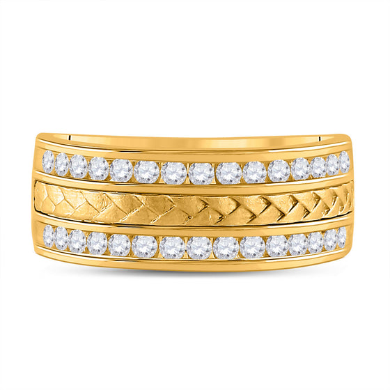14k Yellow Gold Mens Round Diamond Wedding Braid Inlay Band Ring 3/4 Cttw