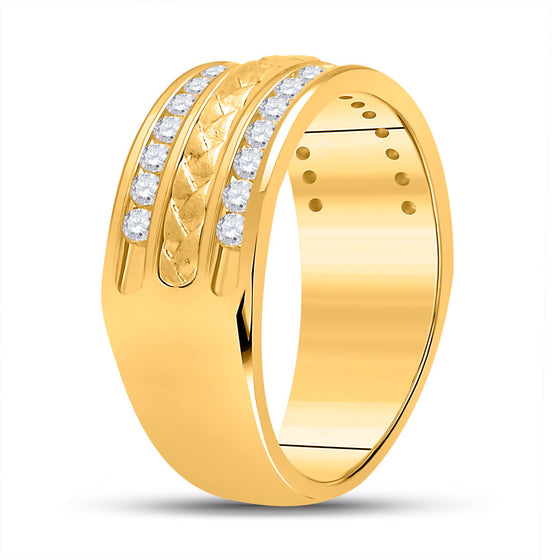 14k Yellow Gold Mens Round Diamond Wedding Braid Inlay Band Ring 3/4 Cttw