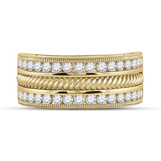 14k Yellow Gold Mens Round Diamond Wedding Rope Band Ring 1 Cttw