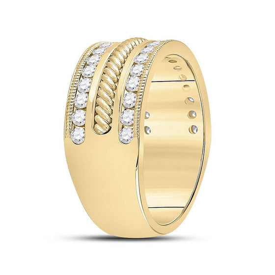 14k Yellow Gold Mens Round Diamond Wedding Rope Band Ring 1 Cttw