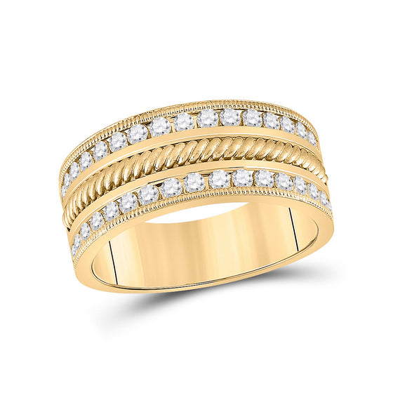 14k Yellow Gold Mens Round Diamond Wedding Rope Band Ring 1 Cttw