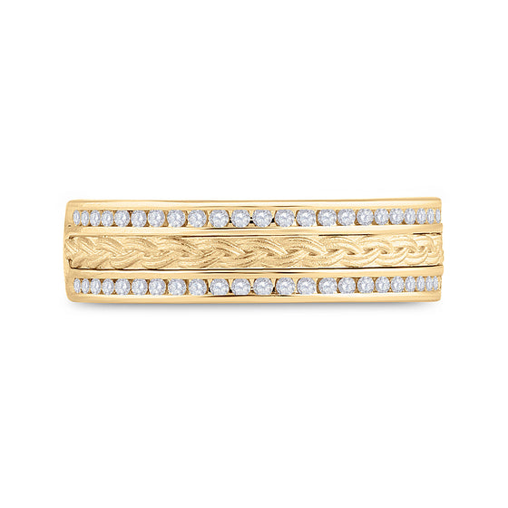 14k Yellow Gold Mens Round Diamond Wedding Braid Band Ring 1/3 Cttw