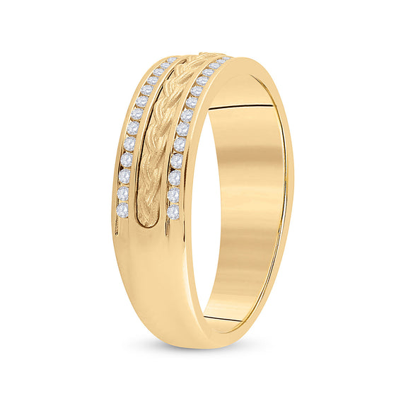 14k Yellow Gold Mens Round Diamond Wedding Braid Band Ring 1/3 Cttw