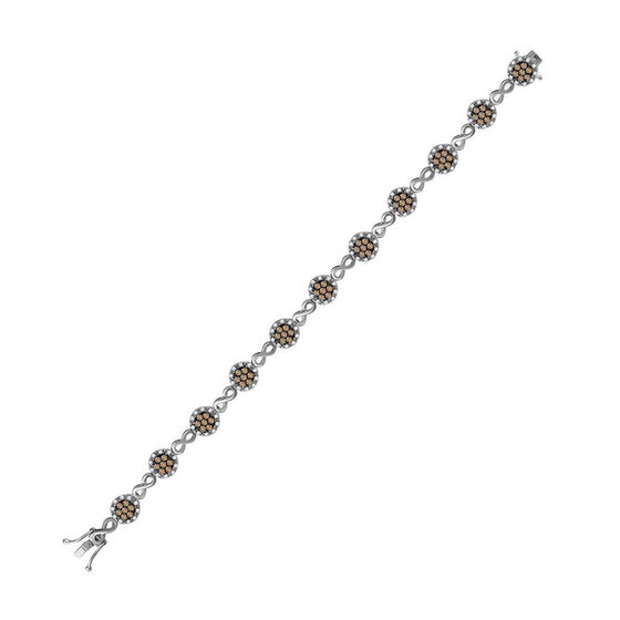 10k White Gold Womens Round Brown Diamond Infinity Bracelet 2-1/5 Cttw