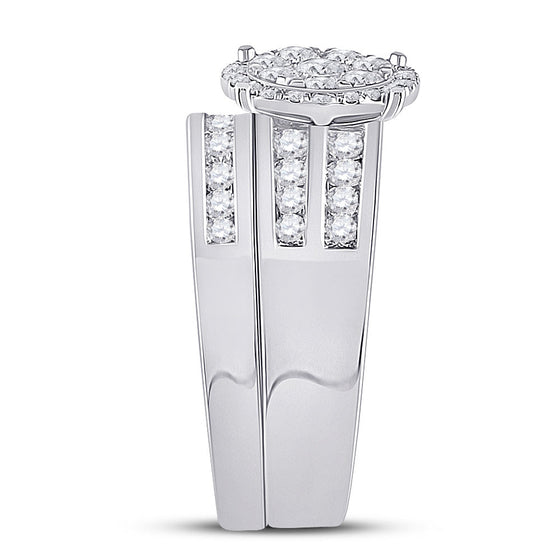 14k White Gold His Hers Round Diamond Cluster Matching Wedding Set 1-7/8 Cttw