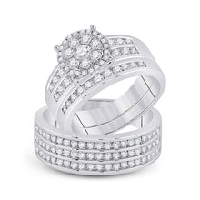  14k White Gold His Hers Round Diamond Cluster Matching Wedding Set 1-7/8 Cttw