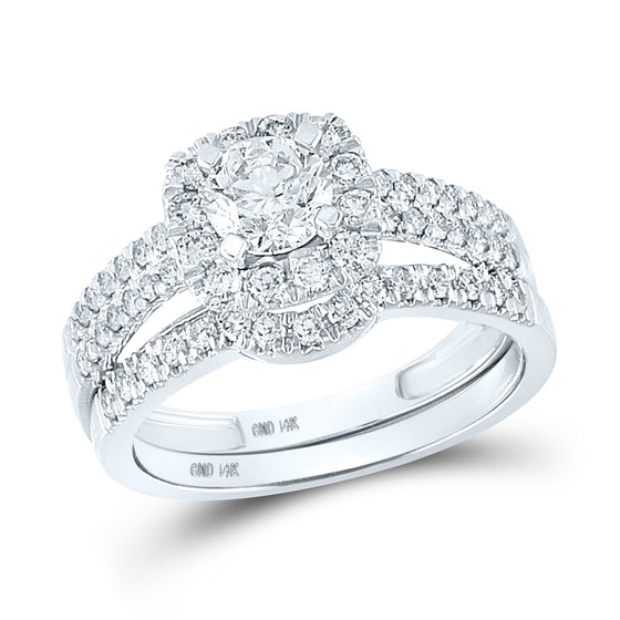 14k White Gold His Hers Round Diamond Halo Matching Wedding Set 2 Cttw