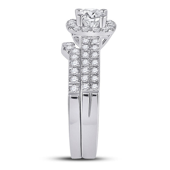 14k White Gold His Hers Round Diamond Halo Matching Wedding Set 2 Cttw