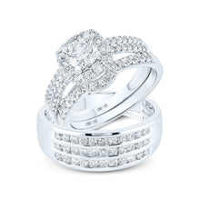  14k White Gold His Hers Round Diamond Halo Matching Wedding Set 2 Cttw