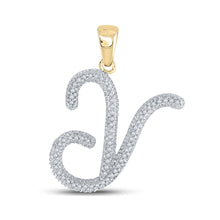  10k Yellow Gold Womens Round Diamond Y Initial Letter Pendant 1/6 Cttw