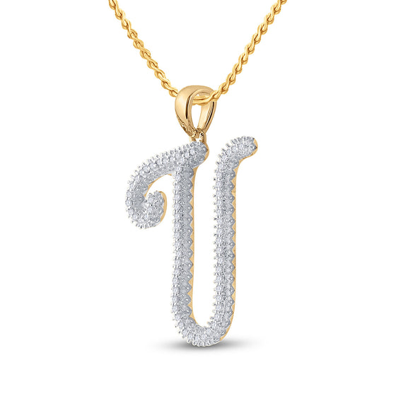 10k Yellow Gold Womens Round Diamond Initial U Letter Pendant 1/5 Cttw