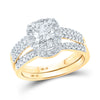 14k Yellow Gold His Hers Round Diamond Halo Matching Wedding Set 2 Cttw