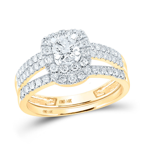 14k Yellow Gold His Hers Round Diamond Solitaire Matching Wedding Set 1-3/4 Cttw