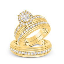  14k Yellow Gold His Hers Round Diamond Cluster Matching Wedding Set 1-1/5 Cttw