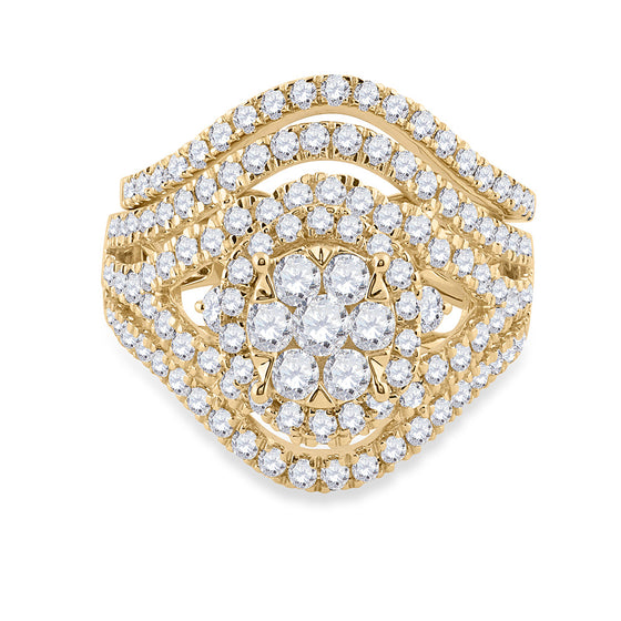 14k Yellow Gold Round Diamond Bridal Wedding Ring Band Set 1-3/4 Cttw